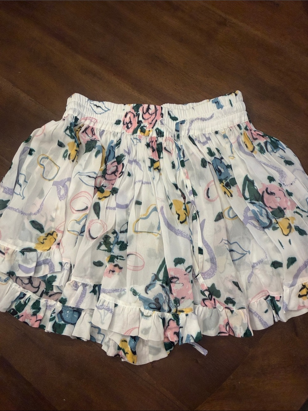 Floral Ruffle Mini Skirt - White with Pink & Yellow Flowers